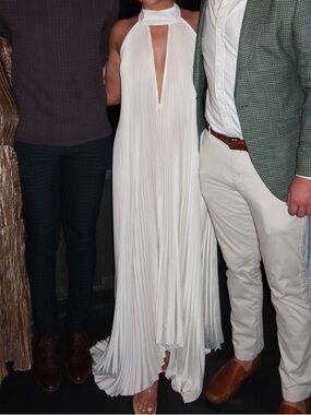 L’IDEE - OPERA GOWN in White - Pleated Halter Maxi Dress